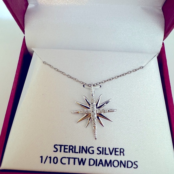 Star Necklace Diamond embedded--NIB- Silver - Picture 2 of 4